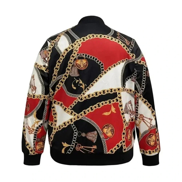 Long Sleeve Slight Chain Print Zipper Jacket (Color: Mixed Colors) - Picture 2 of 3